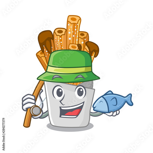Fishing bakery churros in mascot plastic bag