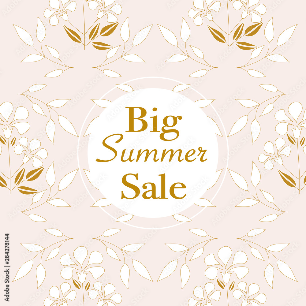 Elegant sale banner with beautiful white and gold flowers.Vector elements. Geometric banner