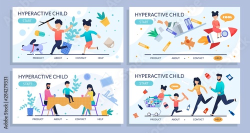 Hyperactive Child Flat design Set for Landing Page