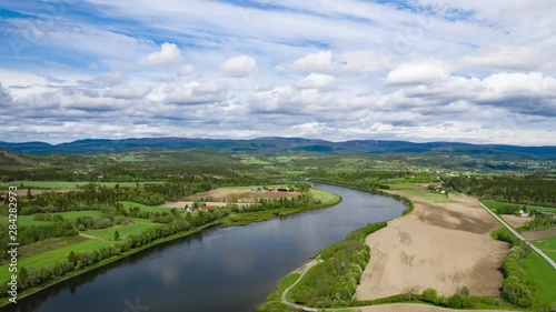 Aerial view of Namsen or Nååmesje river in Trøndelag county, in the central part of Norway. photo