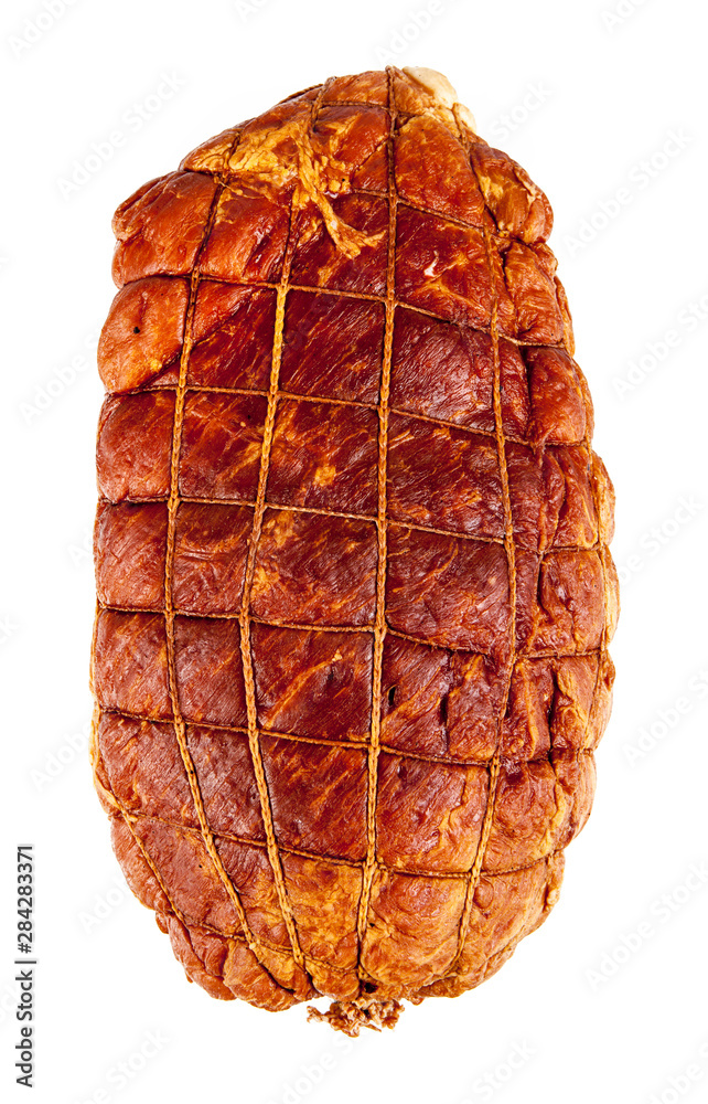 Smoked ham in a grid on a white background (view from a different angle in the portfolio) Smoked ham in a grid on a white background (view from a different angle in the portfolio)