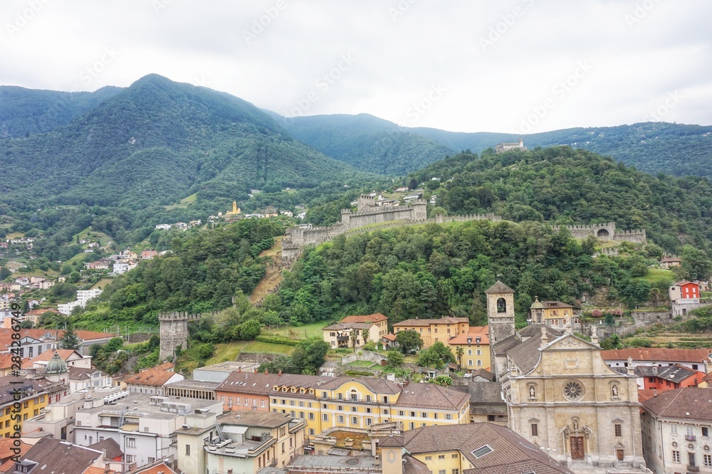View of the town of Bellinzona from the castle wall of Castelgrande