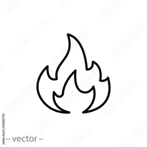fire outline icon, flame thin line symbol on white background - editable stroke vector illustration eps10