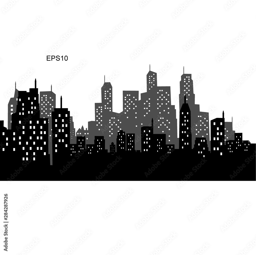 	 Vector city silhouette with windows. Vector Illustration