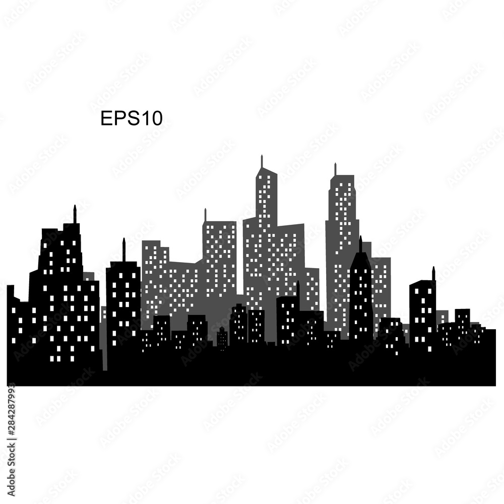 Naklejka premium Vector city silhouette with windows. Vector Illustration