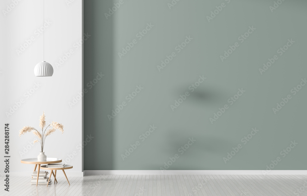 Plakat Pusta ściana w stylu skandynawskim. Minimalistyczny wystrój wnętrz. Ilustracja 3D.