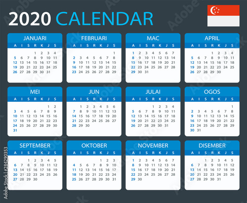 2020 Calendar Singaporean - vector illustration