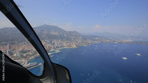 Helicopter inside view. Helicopter cabin