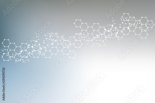 Structure molecule and communication. Dna, atom, neurons. Scientific concept for your design. Connected lines with dots. Medical, technology, chemistry, science background. Vector illustration. photo
