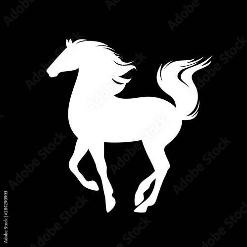 white prancing mustang horse silhouette - side view animal vector outline