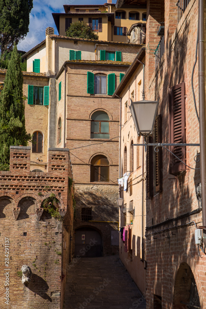 Streets of the old European city, Siena, Italy.