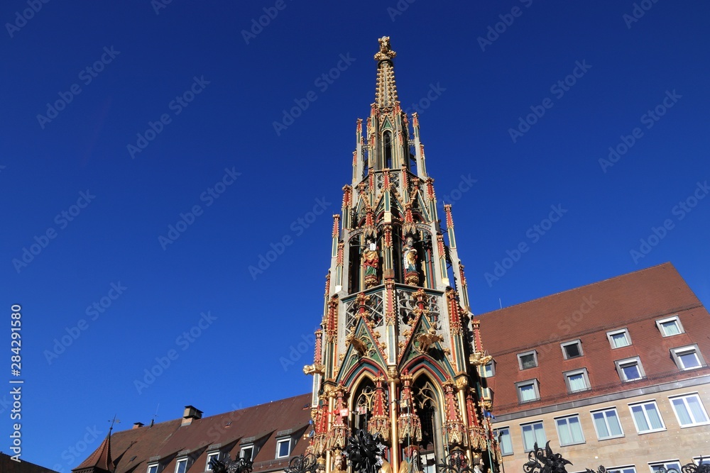 Nuremberg fountain. Medieval city in Germany.
