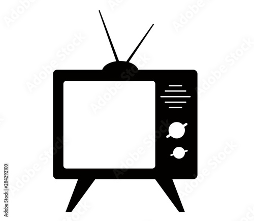 Black retro tv set on a white background. Icon. Vector illustration.