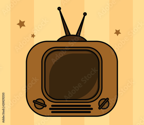 Old tv on a striped background. Vector illustration.