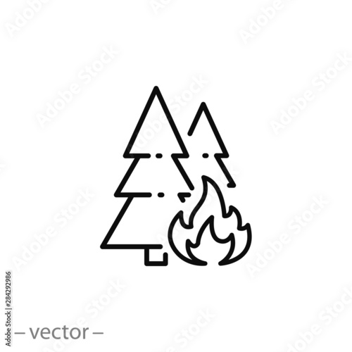 forest in fire icon, wildfire outline sign, thin line symbol on white background - editable stroke vector illustration eps10 photo
