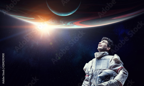 Spaceman and planets abstract theme