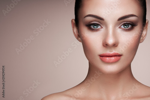 Beautiful Woman with Extreme Long False Eyelashes. Eyelash Extensions. Makeup, Cosmetics. Beauty, Skincare