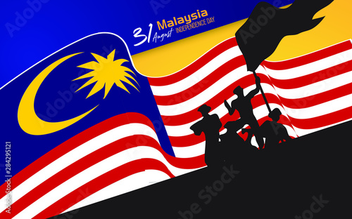 Malaysia happy independence day greeting card, banner, vector illustration. Malaysian national day 31st of August. Merdeka design Illustration.