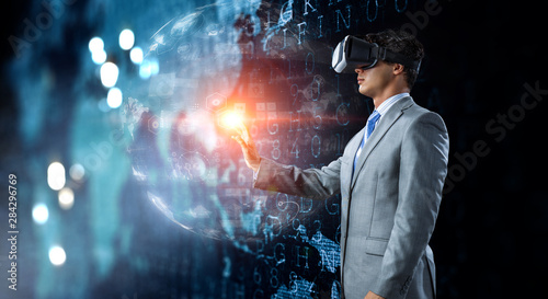 Fototapeta Naklejka Na Ścianę i Meble -  Virtual reality experience. Technologies of the future.