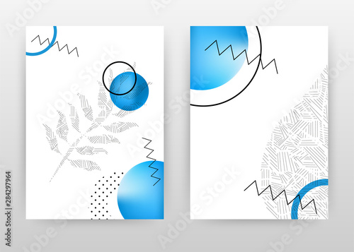 Geometric blue rounds with lined and dotted shapes design for annual report, brochure, flyer, leaflet, poster. Geometric white background. Abstract A4 brochure template. Flyer vector illustration.