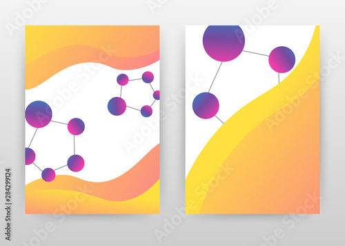 Geometric orange shape with purple chemical formule design for annual report, brochure, flyer, poster. Chemical background vector illustration for flyer, leaflet, poster. Abstract A4 brochure template