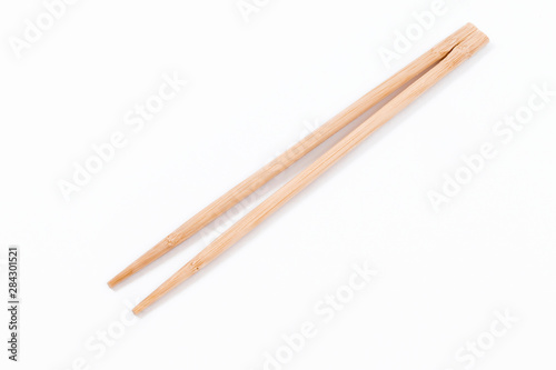 Top view of a pair of chopsticks made of wood