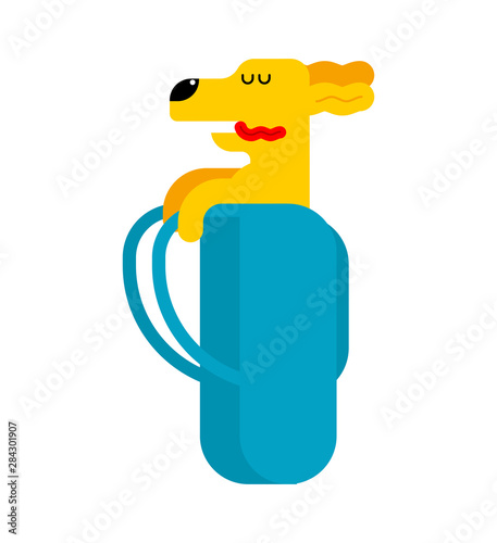 Dog in backpack isolated. Pet vector illustration