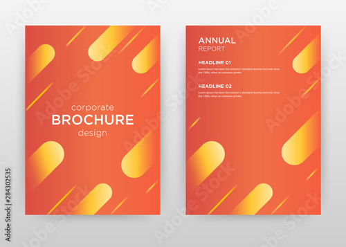 Yellow falling lines on red design for annual report, brochure, flyer, poster. Red abstract background vector illustration for flyer, leaflet, poster. Business abstract A4 brochure template.