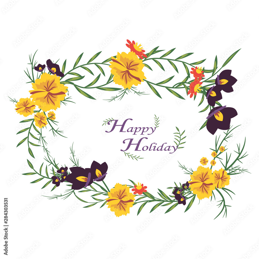 Floral vector wreath with text Happy Holiday