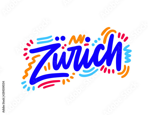 Zurich handwritten city name.Modern Calligraphy Hand Lettering for Printing background  logo  for posters  invitations  cards  etc. Typography vector.