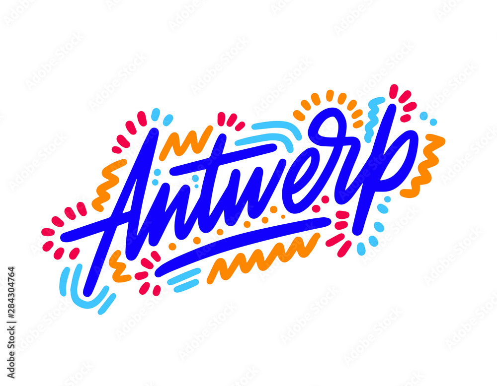 Obraz premium Antwerp handwritten city name.Modern Calligraphy Hand Lettering for Printing,background ,logo, for posters, invitations, cards, etc. Typography vector.