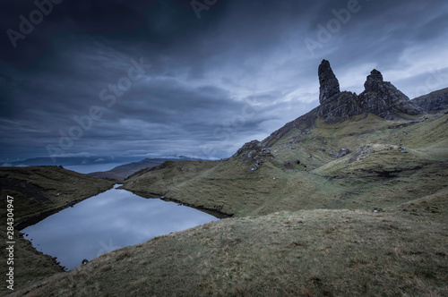 Old Man of Storr photographed at twilight.Famous landmark on Isle of Skye, Scotland,UK.
