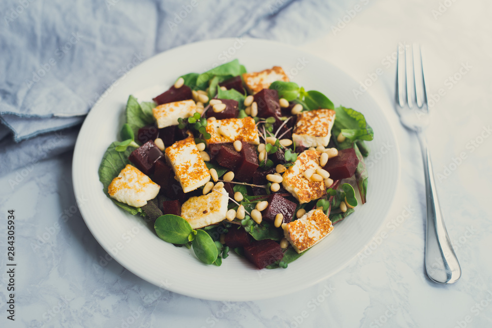 beet salad with herbs, grilled cheese and pine nuts. beet salad with herbs, grilled cheese and pine nuts.