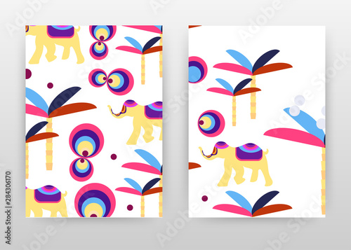 Colorful yellow elephants concept design for annual report, brochure, flyer, poster. Elephants on white background vector illustration flyer, leaflet, poster. Business abstract A4 brochure template.