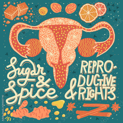 Sugar and spice and reproductive rights. Square card with uterus