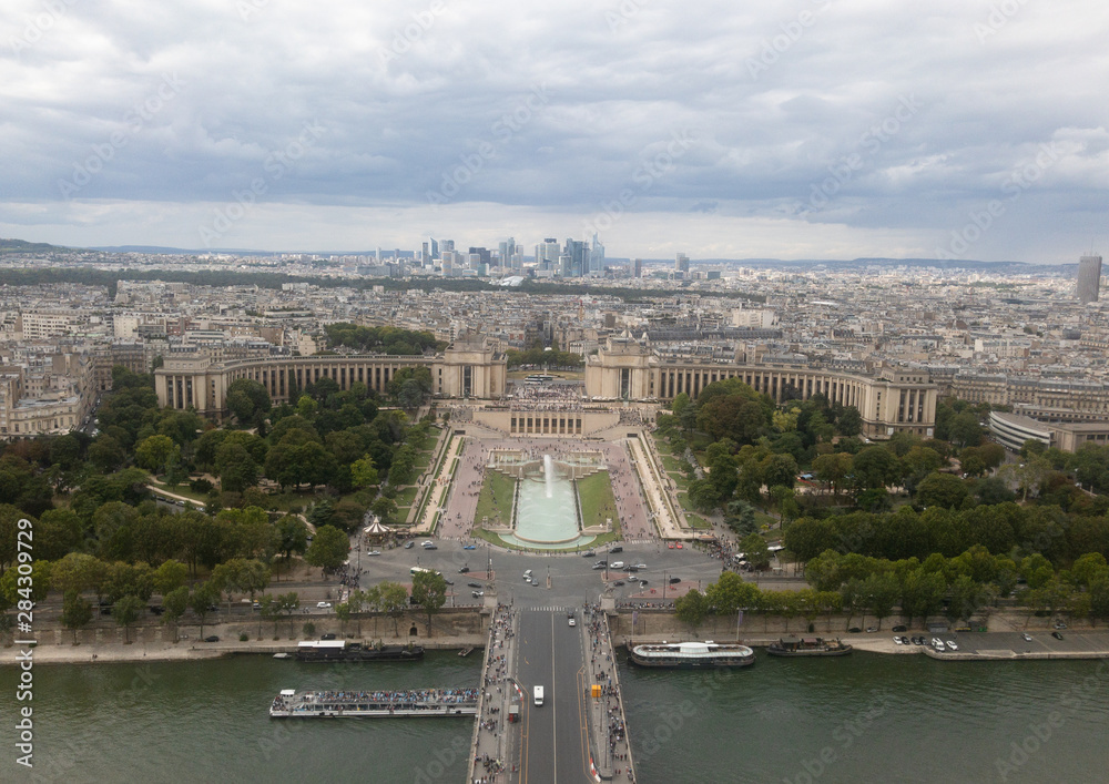 High-angle view of Trocadero, seen from the Eiffel Tower in Paris, France