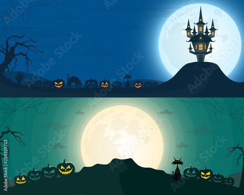 Halloween vector set of two backgrounds. Vector illustration.