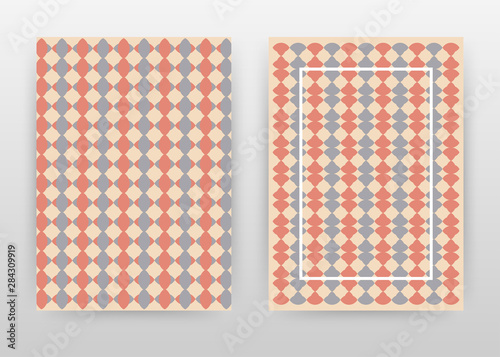 Gray red biqsue seamless texture design for annual report, brochure, flyer, poster. Frame on seamless pattern background vector illustration for flyer, leaflet. Business abstract A4 brochure template.