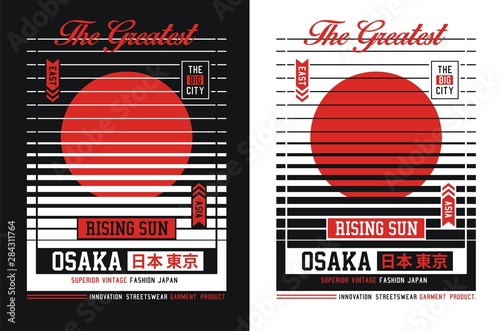 Osaka, graphic typography t shirt, with inscription in Japanese with the translation:Tokyo, Japan, vector illustration modern printed.