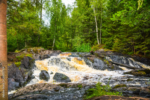 Stone rapids on the forest river photo