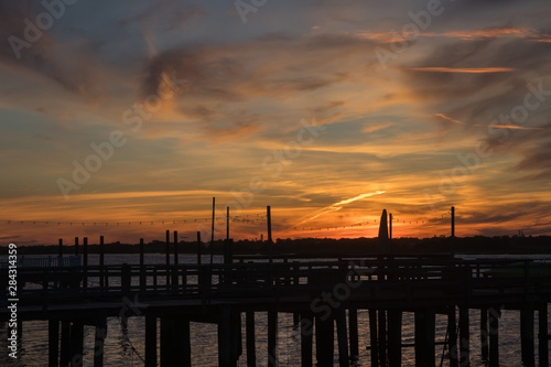 Sunset on Long Beach, New York. Long beach at the evening. Summer weather