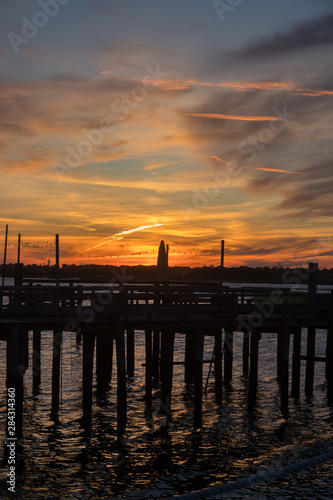 Sunset on Long Beach, New York. Long beach at the evening. Summer weather