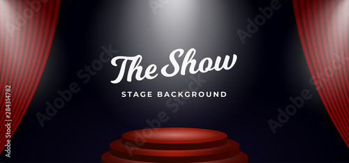 minimal stage podium spotlight with open theater curtain backdrop vector illustration background template