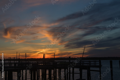 Sunset on Long Beach, New York. Long beach at the evening. Summer weather