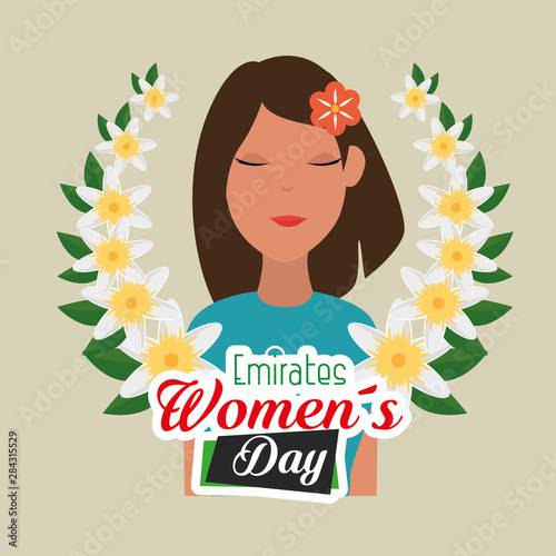 happy woman with flowers and leaves style