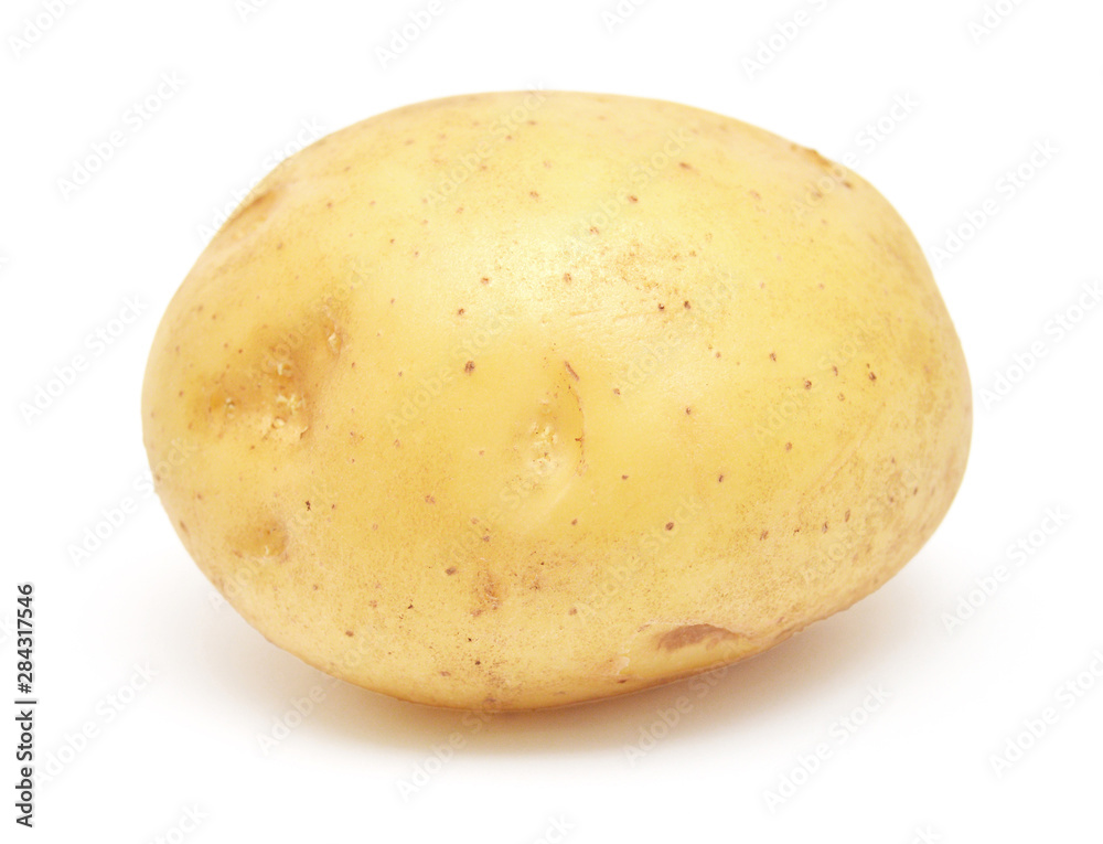 Young potato isolated on white background. Harvest new. Flat lay, top view Young potato isolated on white background. Harvest new. Flat lay, top view