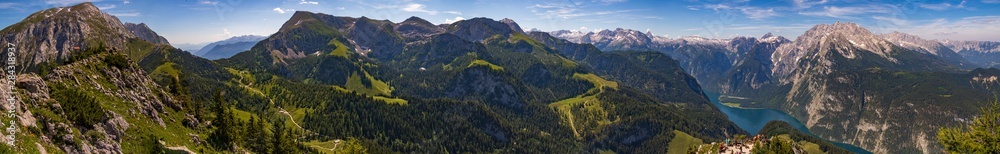 High resolution stitched panorama of a beautiful alpine view at the famous Jenner summit near Berchtesgaden, Bavaria, Germany