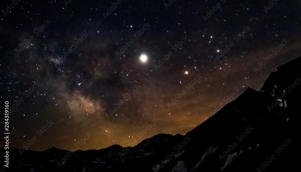 Long exposure night shot with the milky way at the famous Grossglockner High Alpine Road, Salzburg, Austria