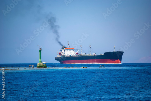 The oil tanker "Hero Star" passing through the Straits of Tiran near Sharm el Sheikh, Egypt