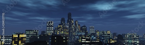 Evening city. Modern city in the evening. Night city at sunset. Banner. , 3d rendering